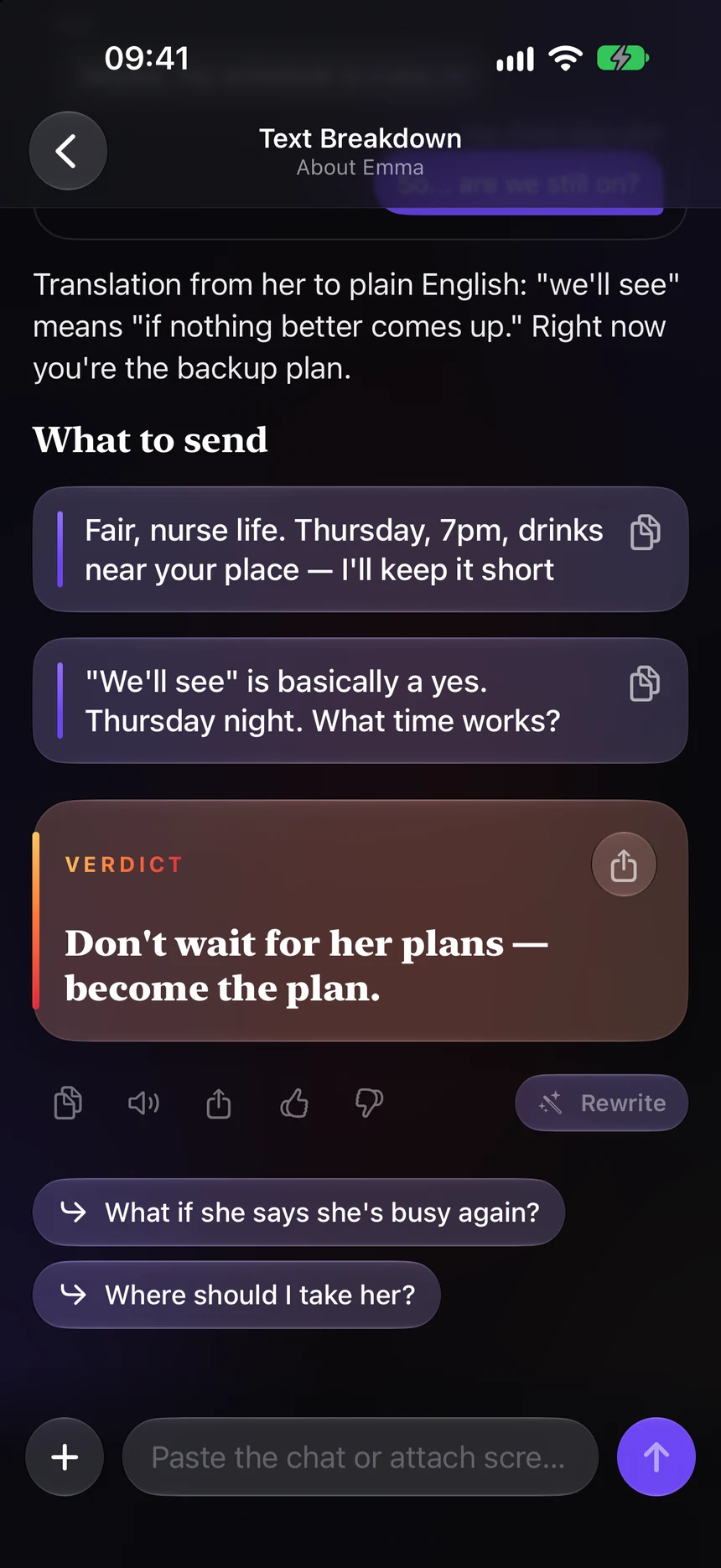 BoldMove text breakdown with ready-to-send replies